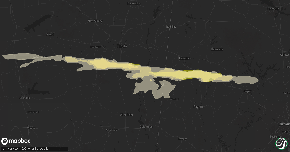 Hail map in Amory, MS on March 23, 2025