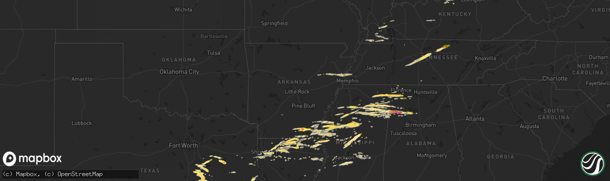 Hail map in Arkansas on March 23, 2025