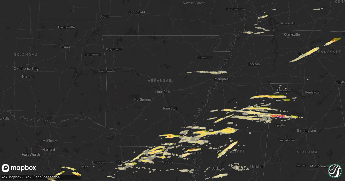 Hail map in Arkansas on March 23, 2025