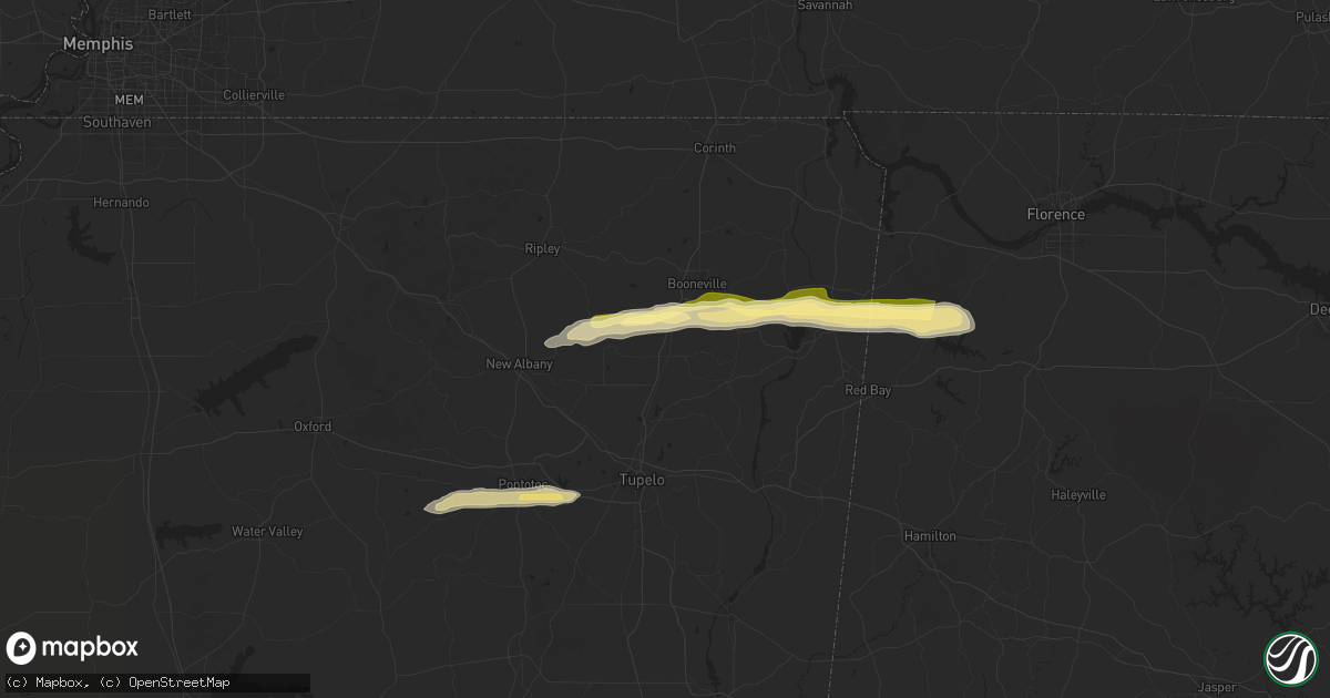 Hail map in Baldwyn, MS on March 23, 2025