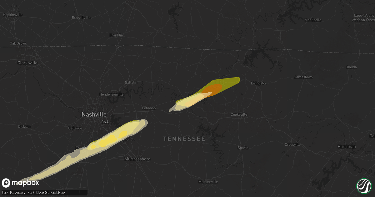 Hail map in Carthage, TN on March 23, 2025
