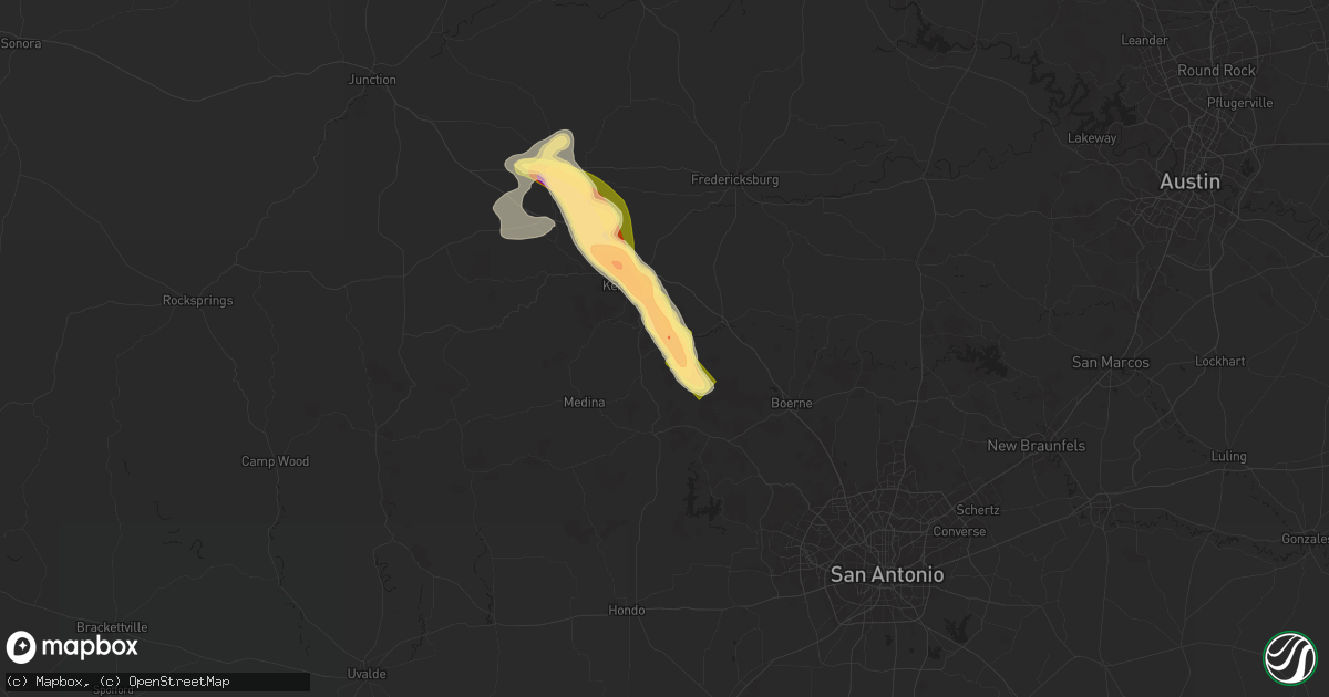 Hail map in Center Point, TX on March 23, 2025