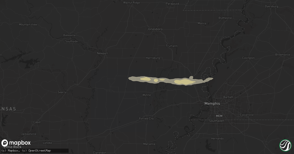 Hail map in Cherry Valley, AR on March 23, 2025