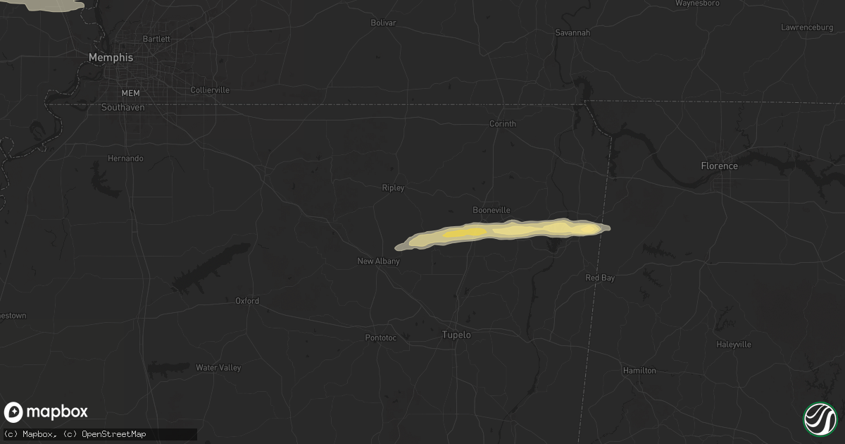 Hail map in Dumas, MS on March 23, 2025