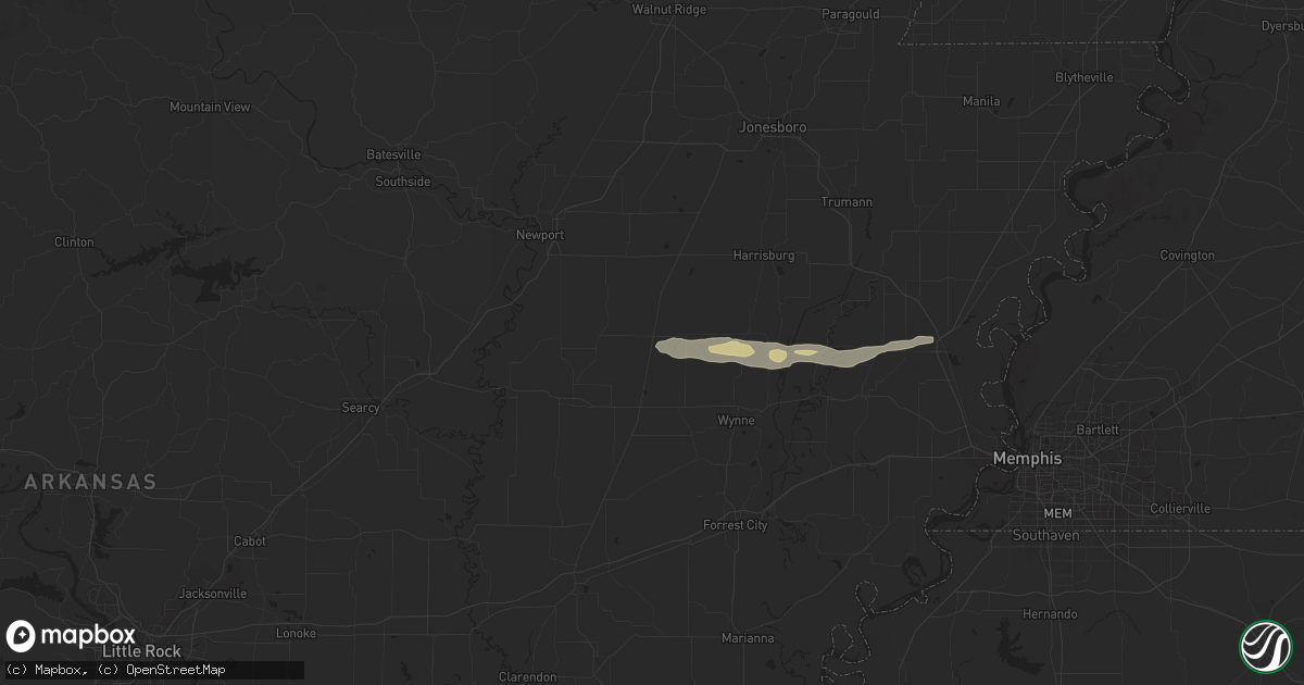 Hail map in Hickory Ridge, AR on March 23, 2025