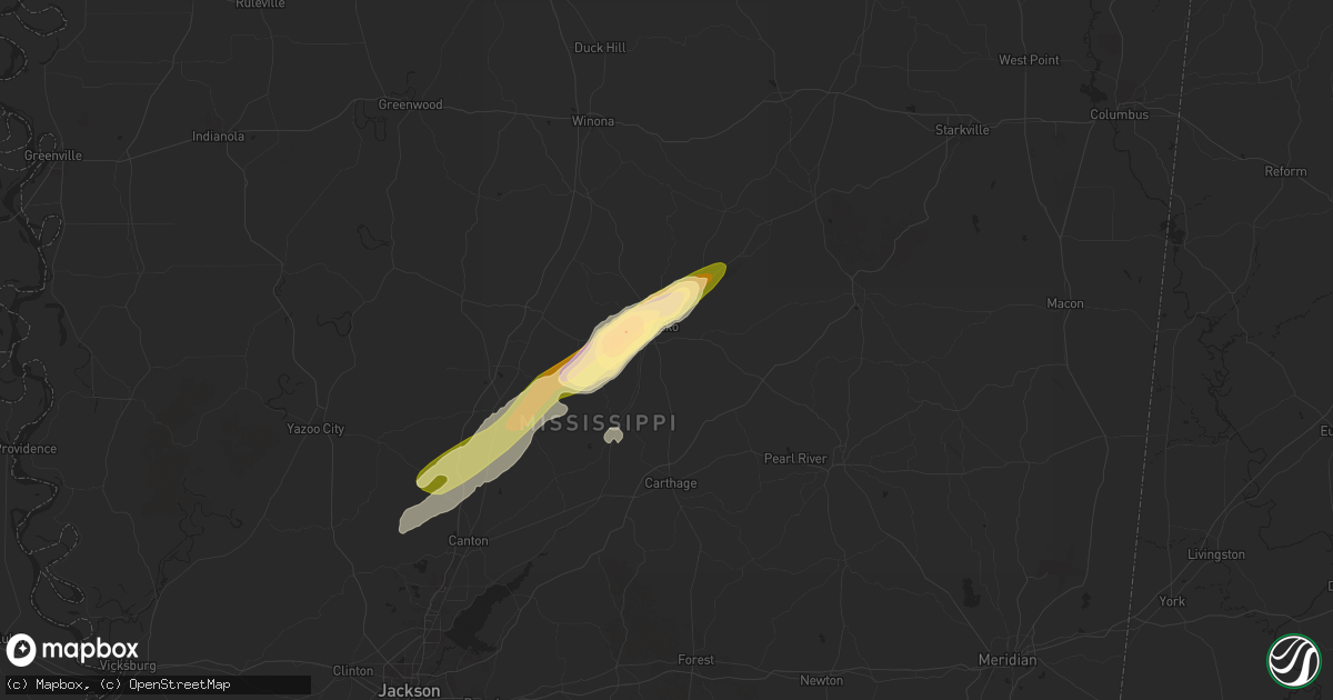 Hail map in Kosciusko, MS on March 23, 2025