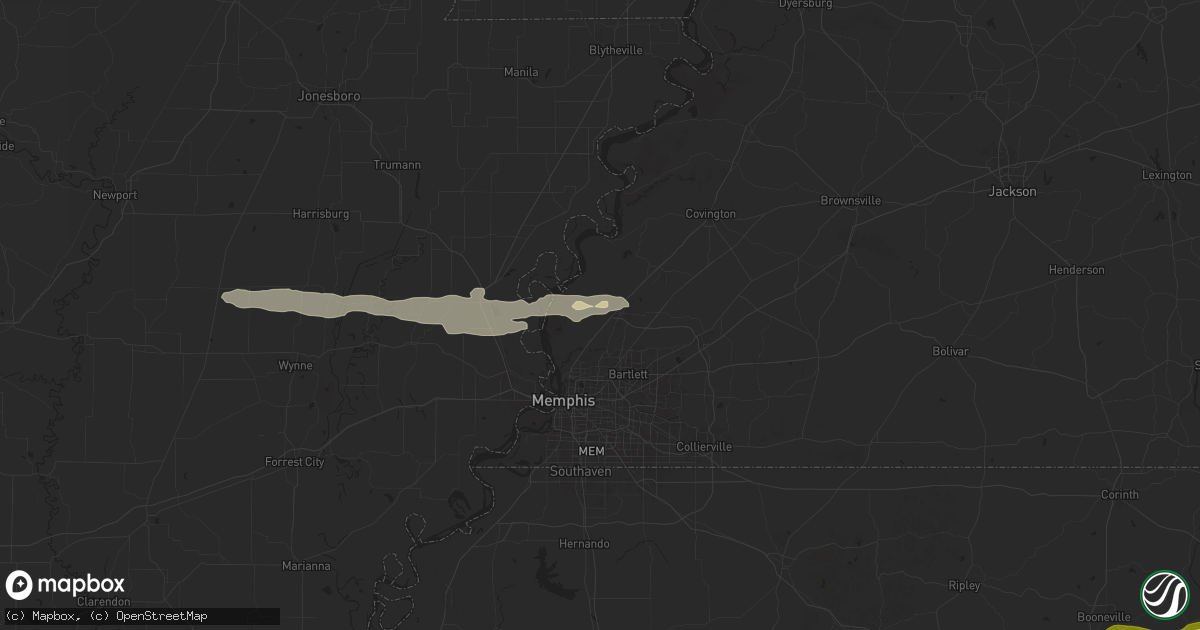 Hail map in Millington, TN on March 23, 2025