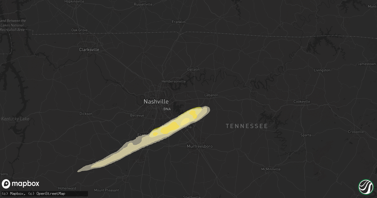 Hail map in Mount Juliet, TN on March 23, 2025