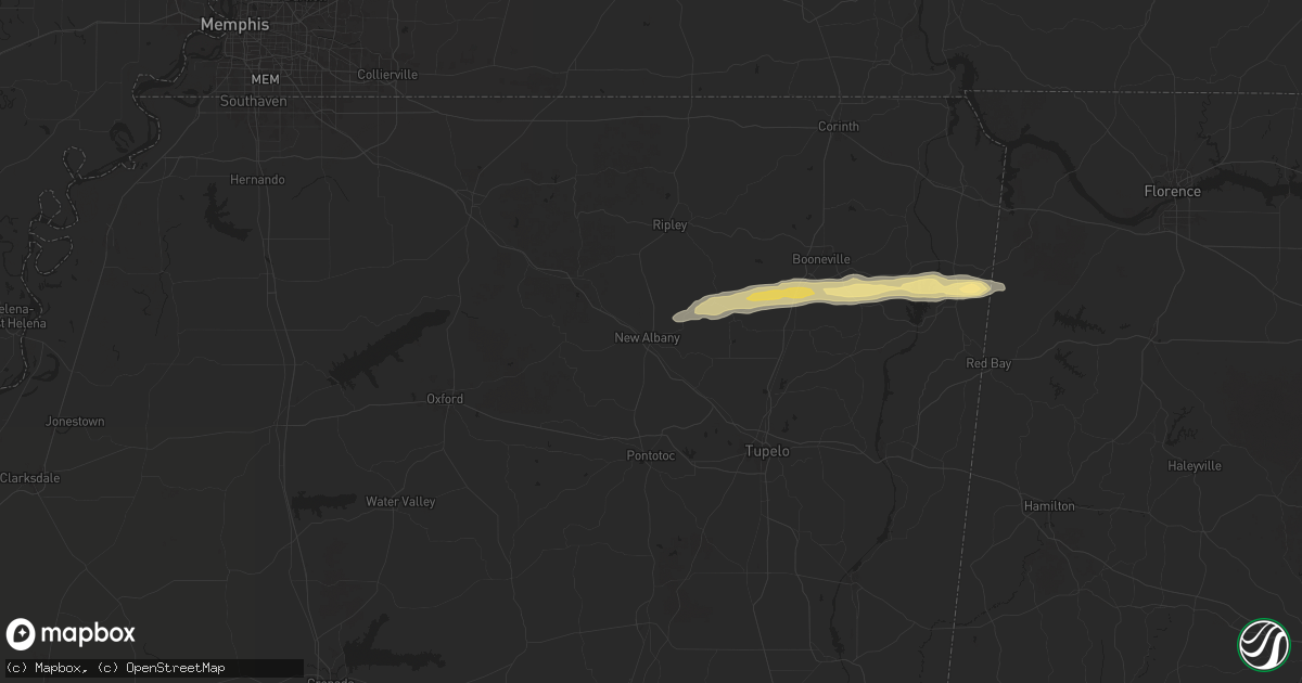 Hail map in New Albany, MS on March 23, 2025