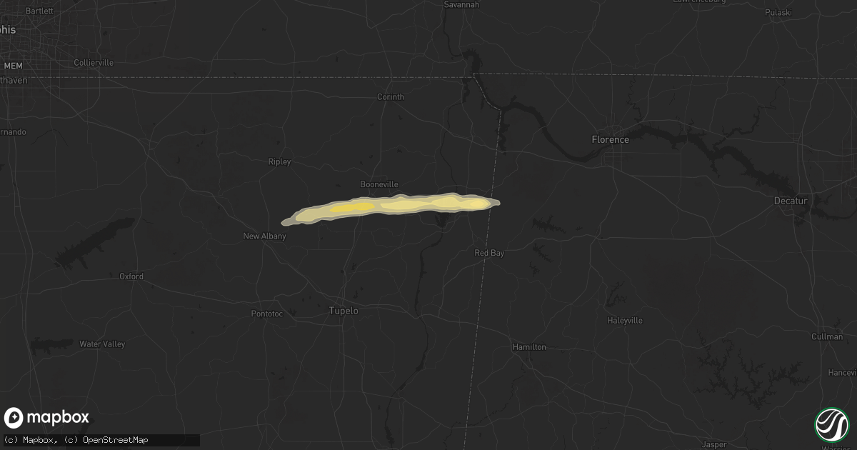 Hail map in New Site, MS on March 23, 2025