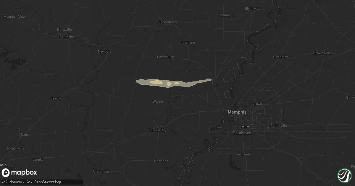 Hail map in Parkin, AR on March 23, 2025