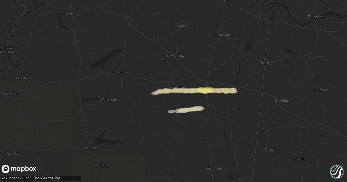 Hail map in Pontotoc, MS on March 23, 2025