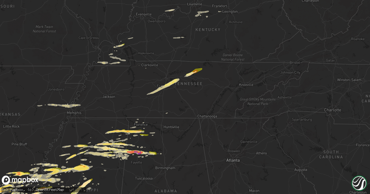 Hail map in Tennessee on March 23, 2025