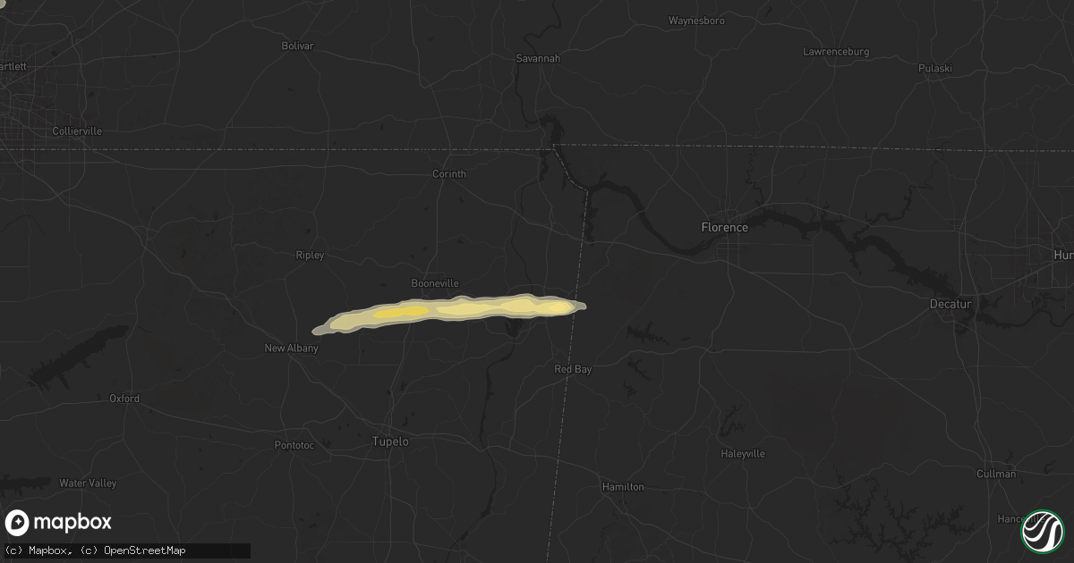 Hail map in Tishomingo, MS on March 23, 2025