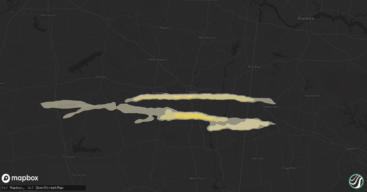 Hail map in Tupelo, MS on March 23, 2025