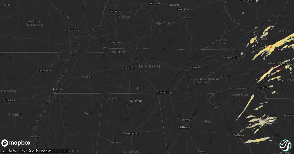 Hail map in Tennessee on March 24, 2012
