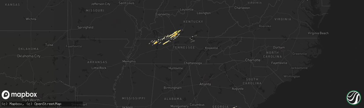Hail map in Tennessee on March 24, 2013