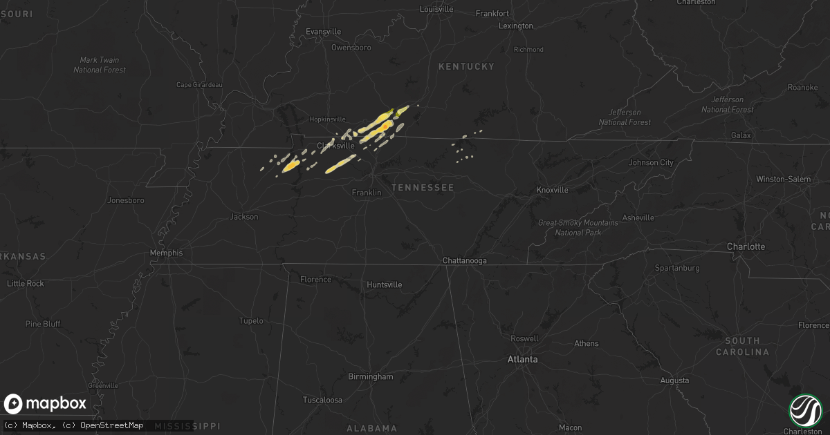 Hail map in Tennessee on March 24, 2013