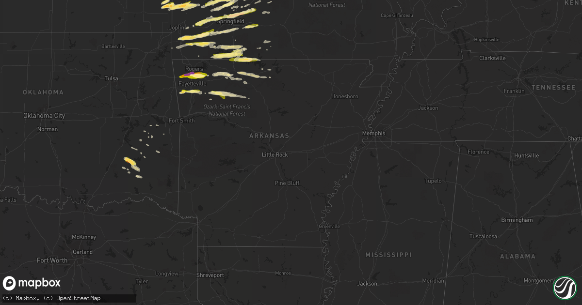 Hail map in Arkansas on March 24, 2015