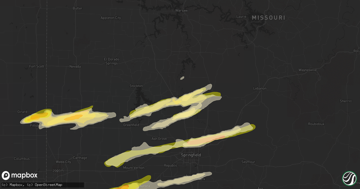 Hail map in Bolivar, MO on March 24, 2015