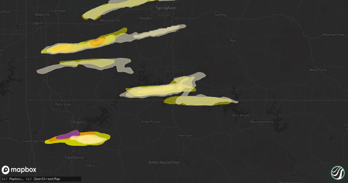 Hail map in Hollister, MO on March 24, 2015