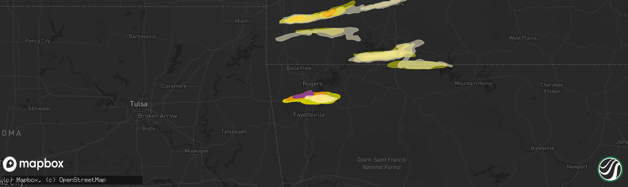 Hail map in Lowell, AR on March 24, 2015
