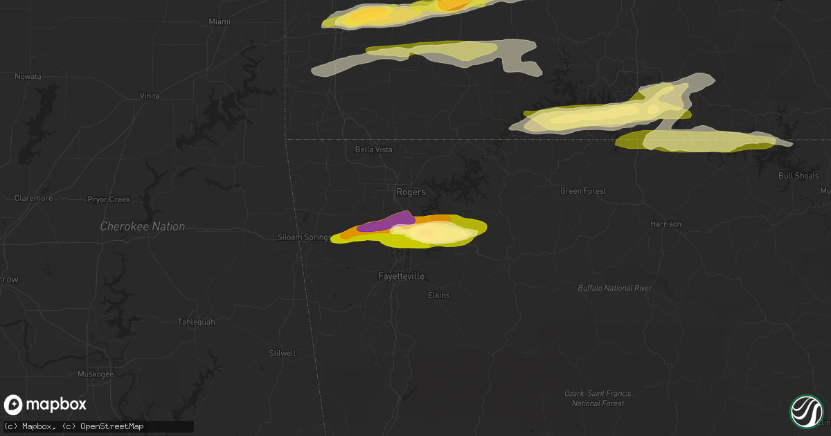 Hail map in Lowell, AR on March 24, 2015