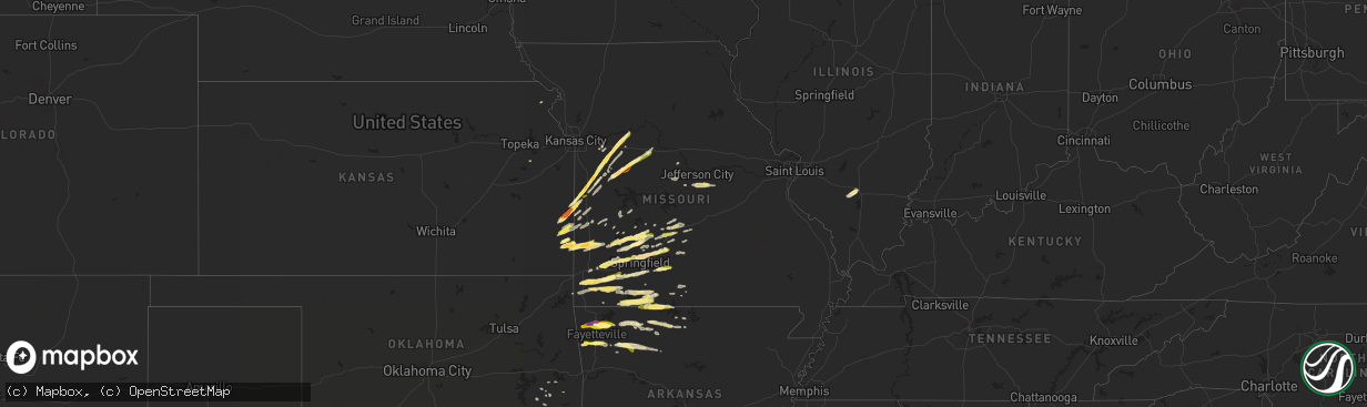 Hail map in Missouri on March 24, 2015