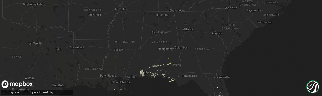 Hail map in Alabama on March 24, 2016