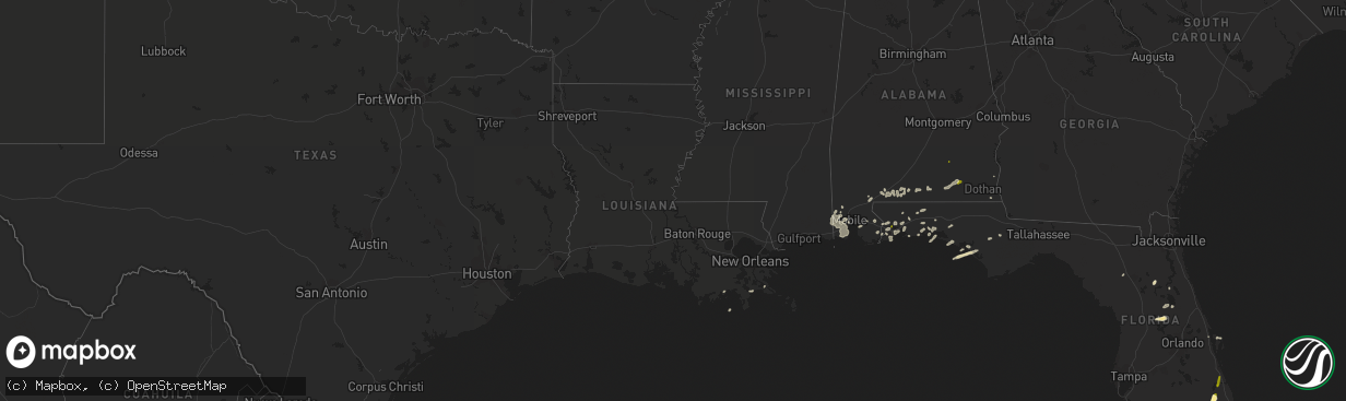 Hail map in Louisiana on March 24, 2016