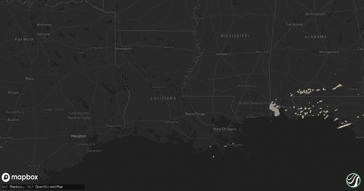 Hail map in Louisiana on March 24, 2016