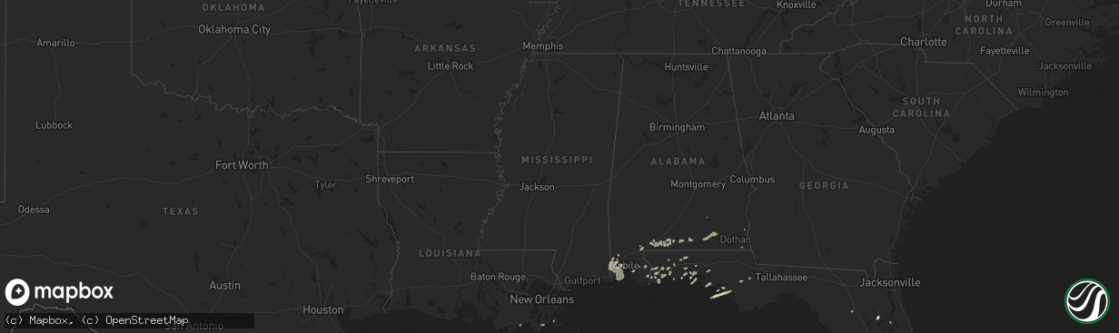 Hail map in Mississippi on March 24, 2016