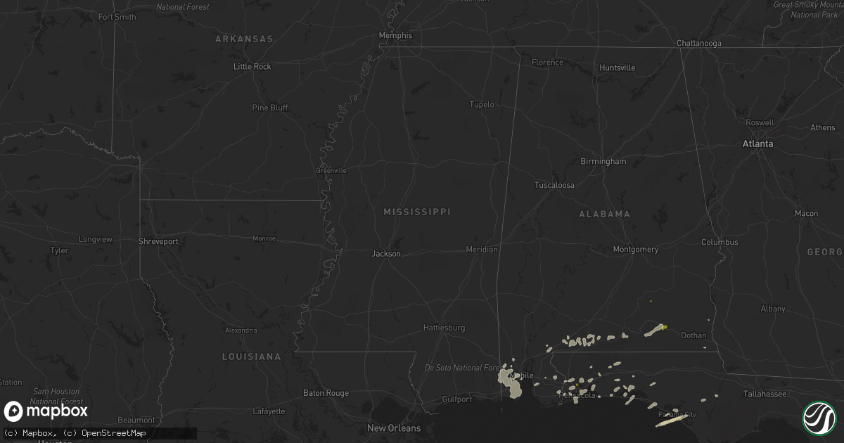 Hail map in Mississippi on March 24, 2016