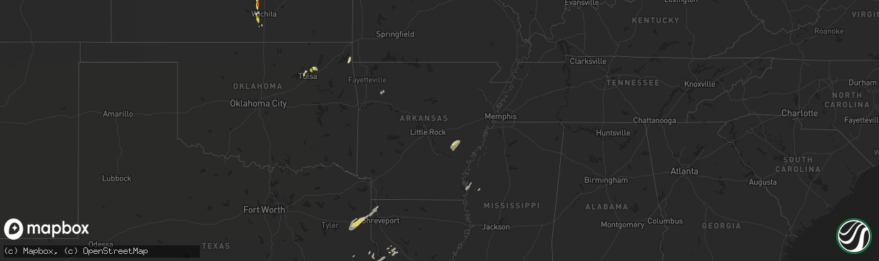 Hail map in Arkansas on March 24, 2017