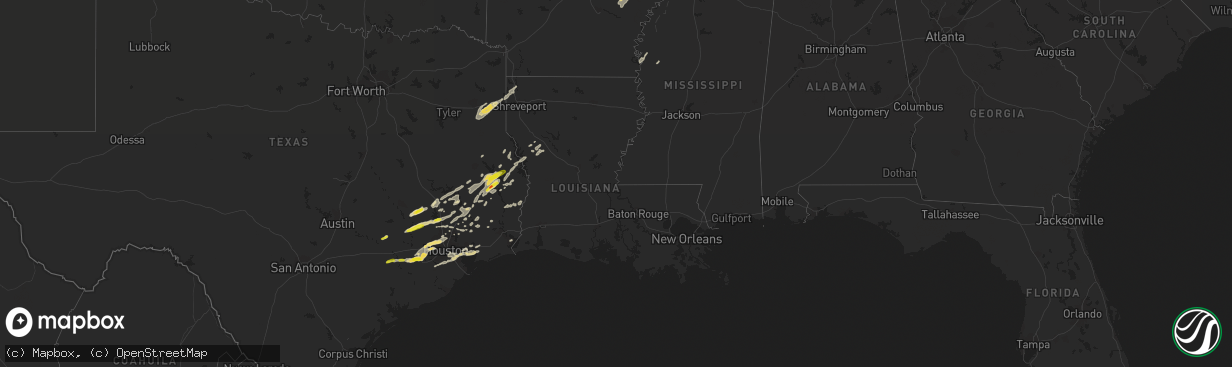 Hail map in Louisiana on March 24, 2017