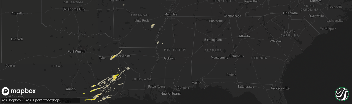 Hail map in Mississippi on March 24, 2017