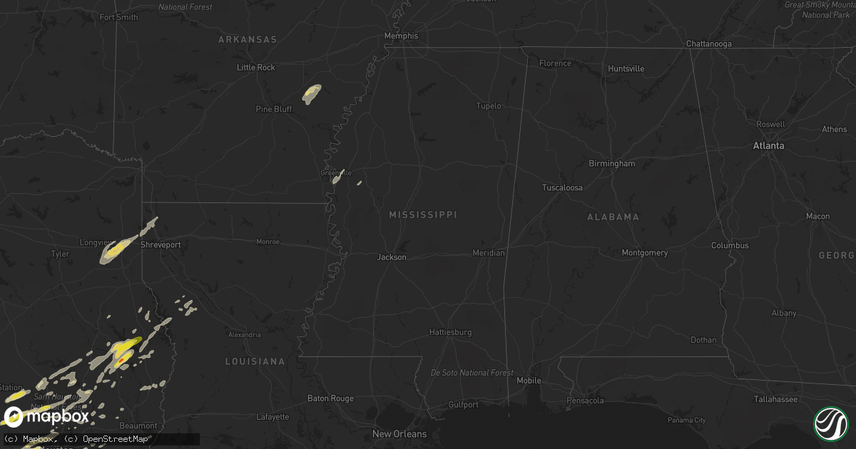 Hail map in Mississippi on March 24, 2017