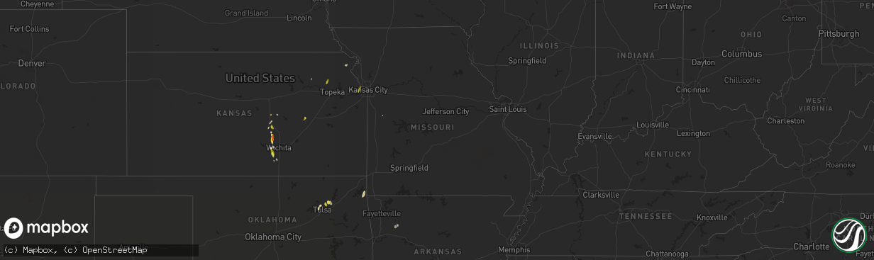 Hail map in Missouri on March 24, 2017