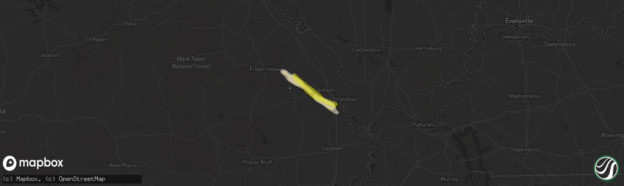 Hail map in Burfordville, MO on March 24, 2018