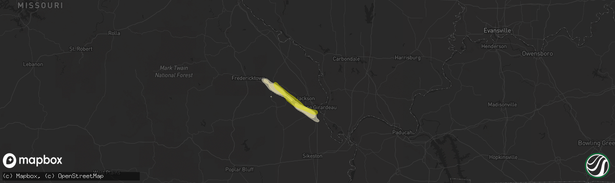 Hail map in Jackson, MO on March 24, 2018