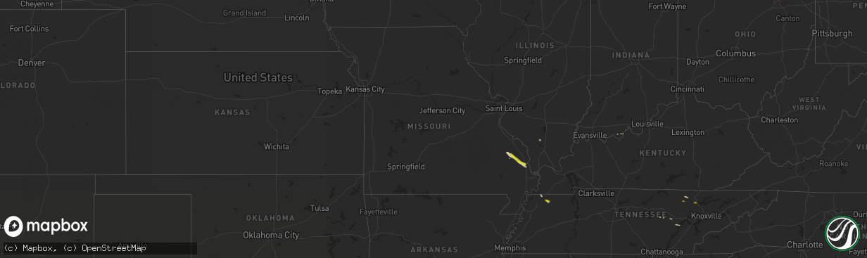 Hail map in Missouri on March 24, 2018