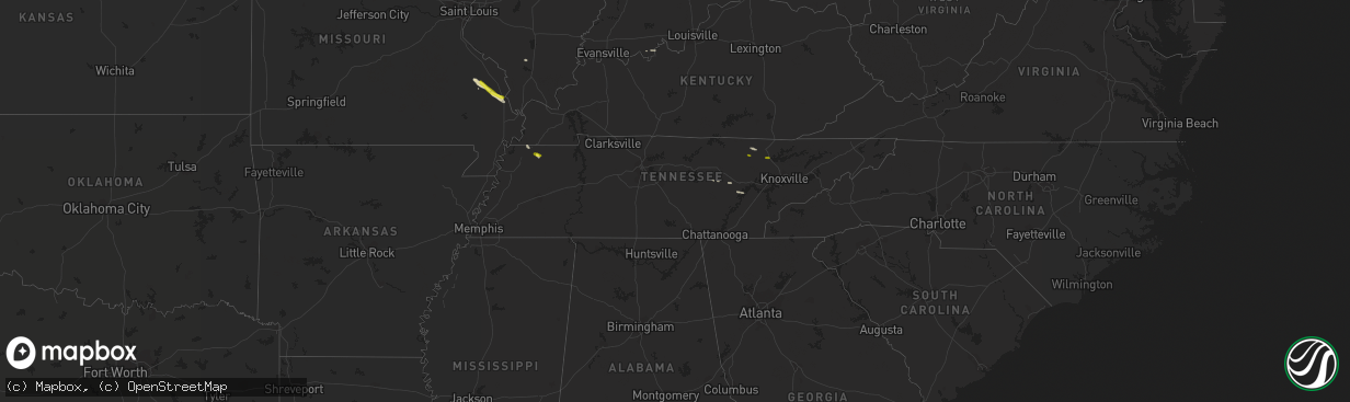 Hail map in Tennessee on March 24, 2018