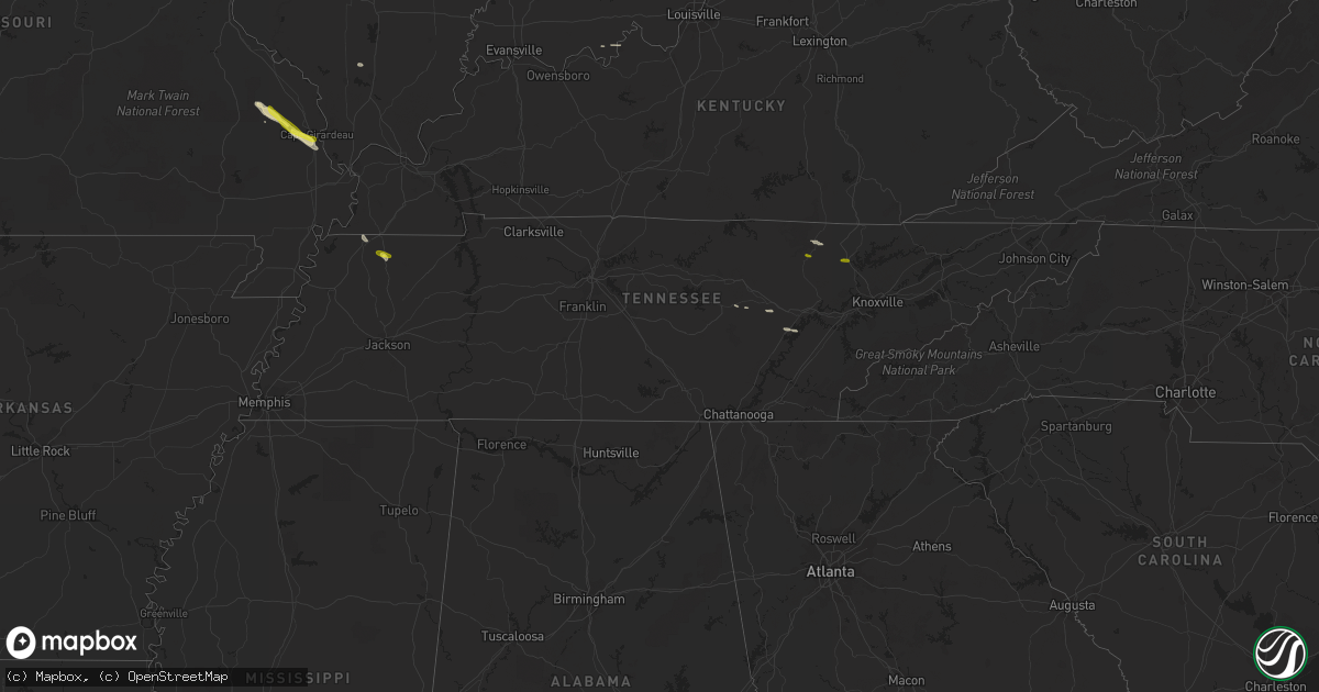 Hail map in Tennessee on March 24, 2018
