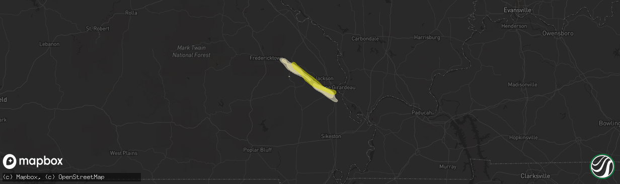 Hail map in Whitewater, MO on March 24, 2018