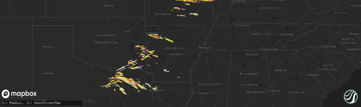 Hail map in Arkansas on March 24, 2019