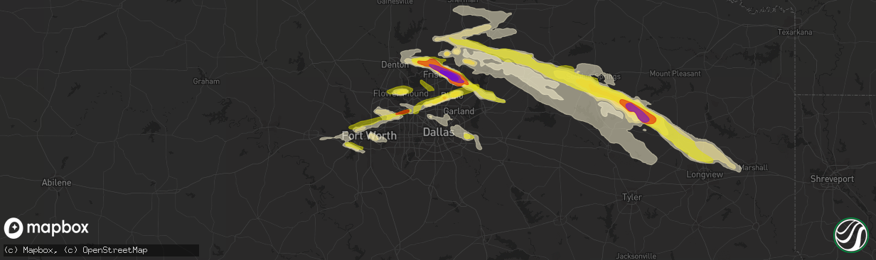 Hail map in Dallas, TX on March 24, 2019