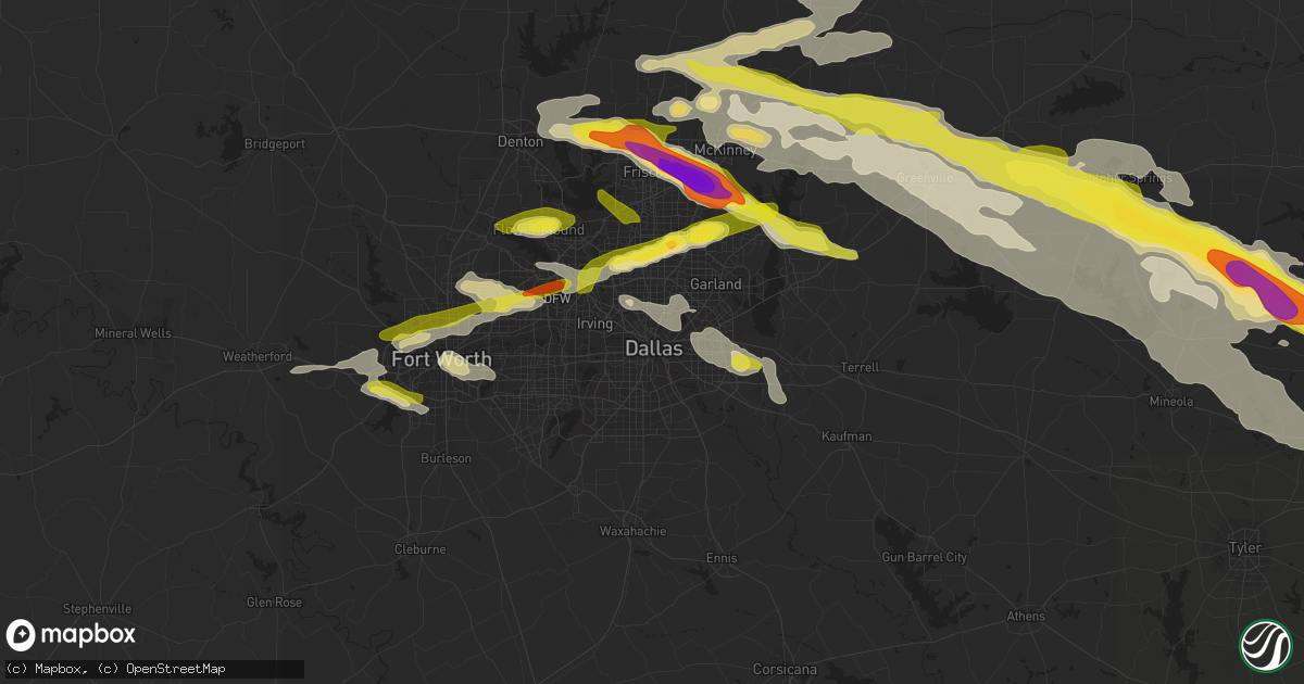 Hail map in Dallas, TX on March 24, 2019