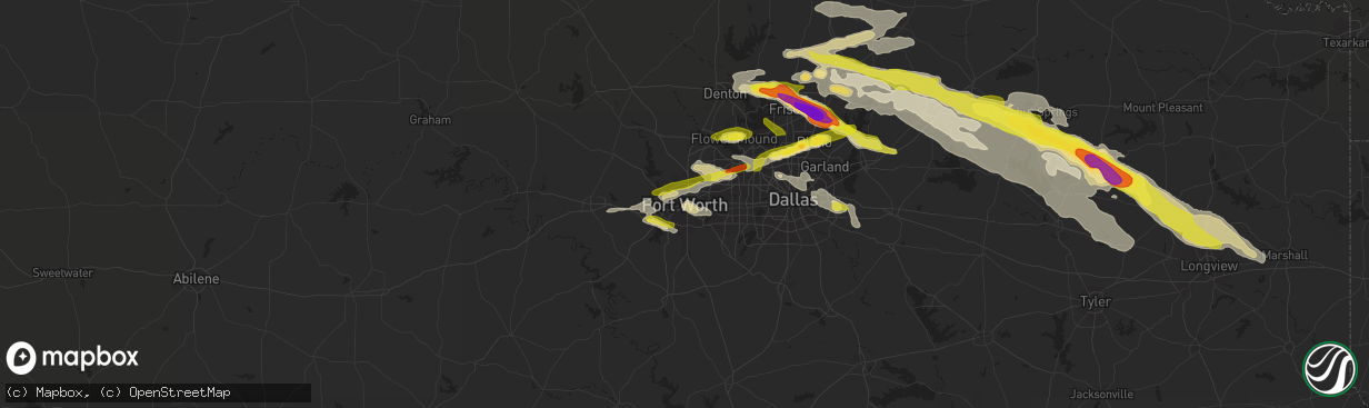 Hail map in Fort Worth, TX on March 24, 2019