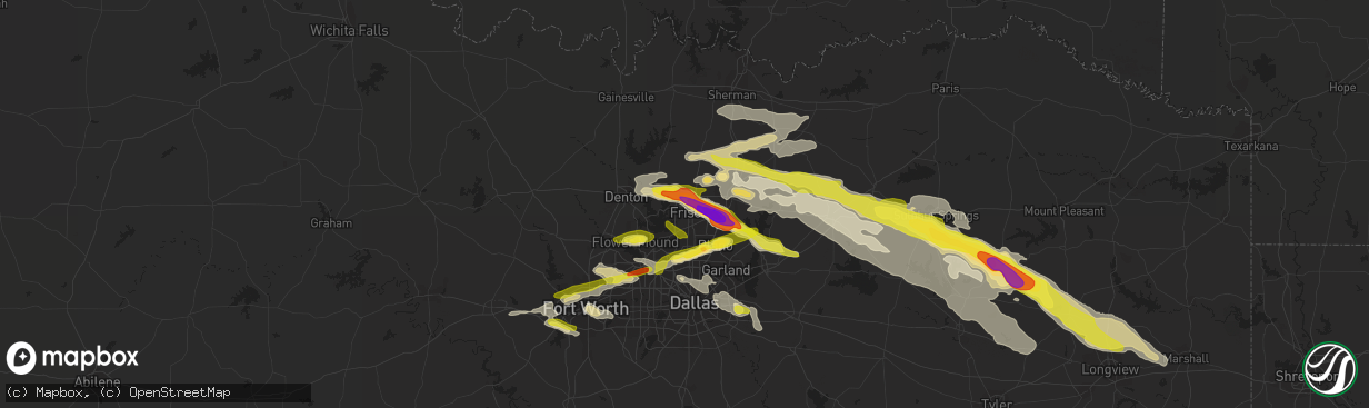 Hail map in Frisco, TX on March 24, 2019