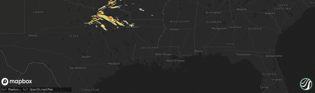 Hail map in Louisiana on March 24, 2019